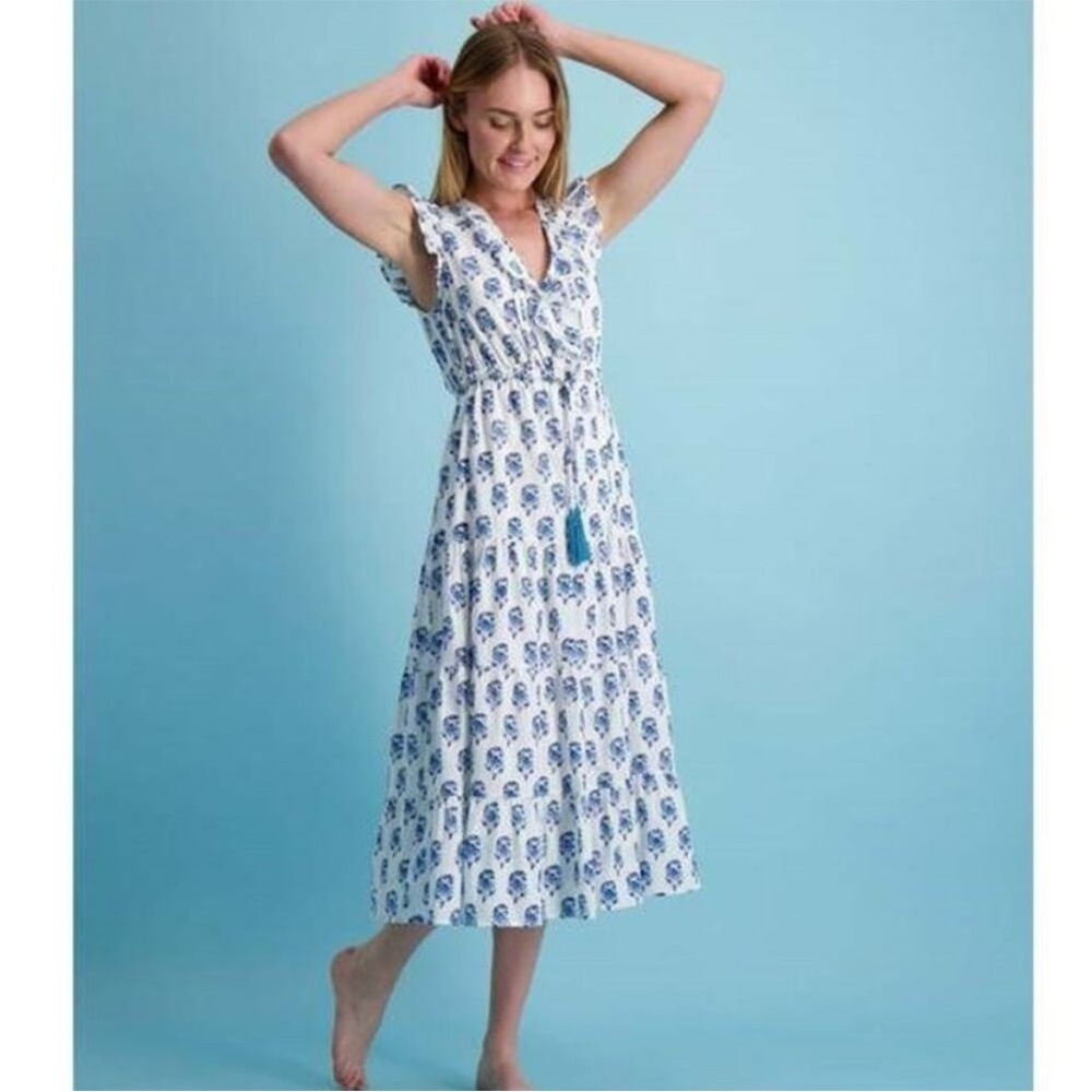 Mer St. Barth Cottage Core Giselle Maxi Dress Gypsea tassel size M boho chic